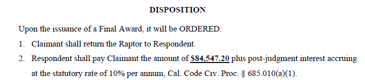 Arbitration Victory against Southern California Ford dealer
