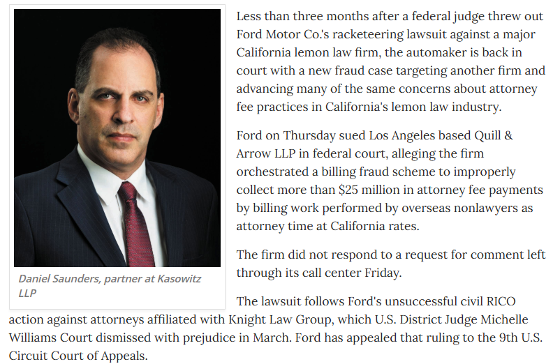 Daily Journal Article Ford Fights Lemon Law Firms