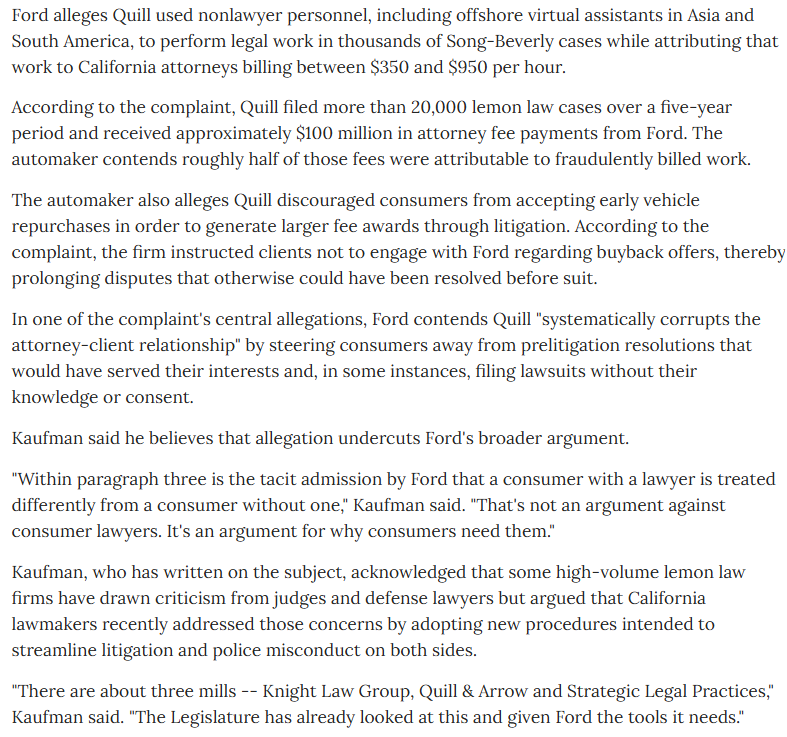 Daily Journal Article Ford Fights Lemon Law Firms