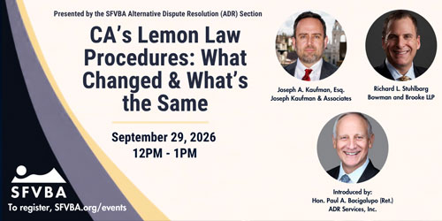 California Lemon Law Procedures Webinar